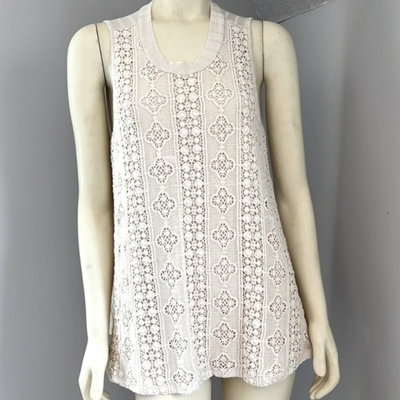 VENUS Women’s Crochet Front Sleeveless Scoop Neck Trapeze Top Cream Tank L - Picture 1 of 12